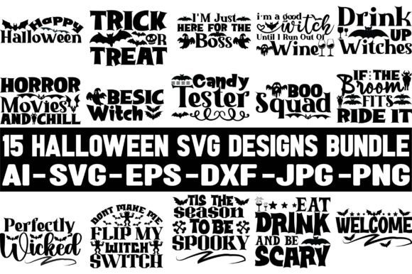 15 Halloween SVG Designs Bundle for Graphics and Crafts